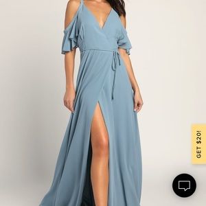 Easy Listening Slate Blue Cold-Shoulder Wrap Maxi Dress size Small